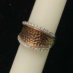 Sterling Rose Gold Hammered Cigar Band Ring CZs sz8 ESPO Joseph Esposito